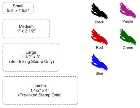 [Size and Color Chart for Rubber Stamps]
